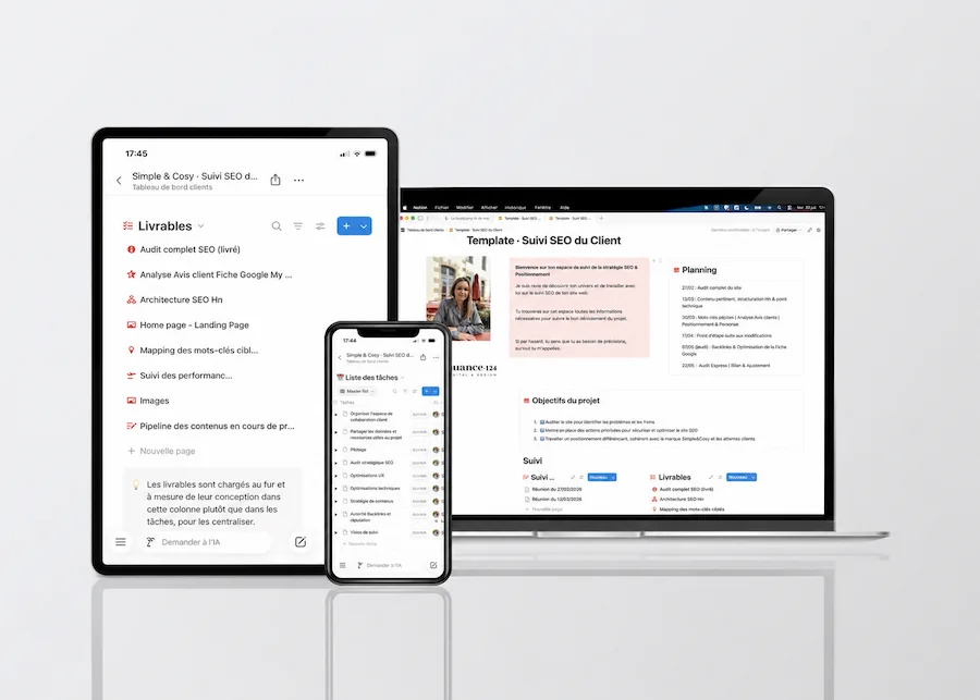 Mockup Notion Nuance124 Espace de suiv avec les clients pour le référencement SEO avec Nuance124